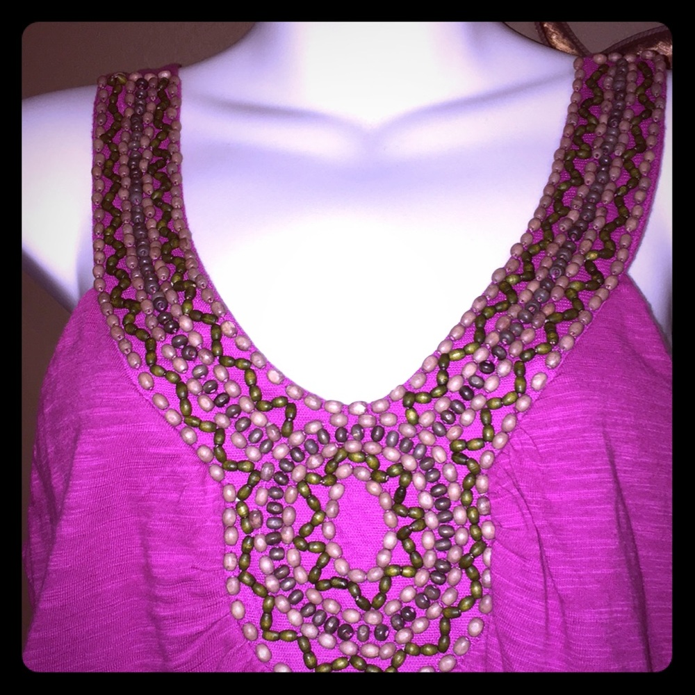 🆕 Beaded V Neck Pink Tank Top NWT SZ LARGE
